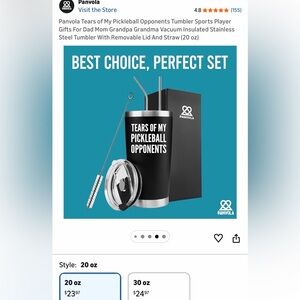 BNIB Panvola Funny “Tears Of My Pickleball Opponents” Tumbler with Accessories